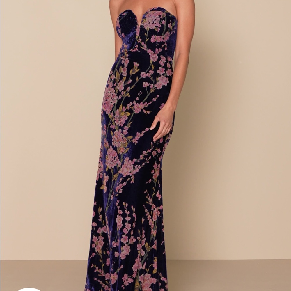 Floral Velvet Strapless Gown